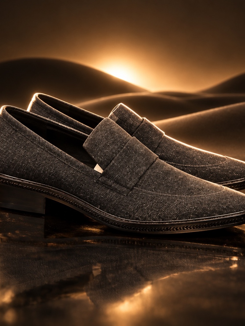 Women’s Grey Textured Penny Loafers - Classic Slip-On Dress Shoes